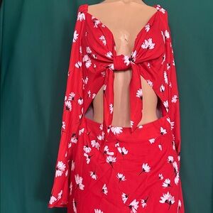 Red Floral Tie-Back Dress